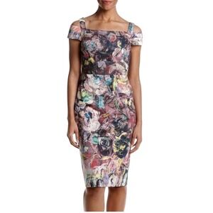 Nicole Miller New York Floral Print‎ Cold Shoulder Sheath Dress - Size 8